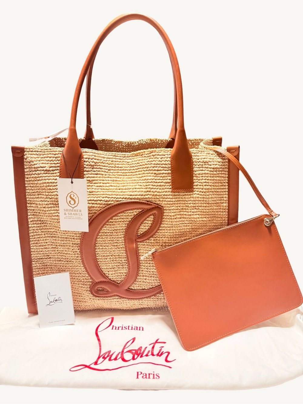NWT Christian Louboutin Large By My Side Raffia Tote Bag Woven Travel Summer - Picture 3 of 16